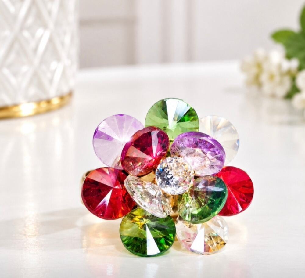 Crystal Colorful Gold Adjustable Ring New